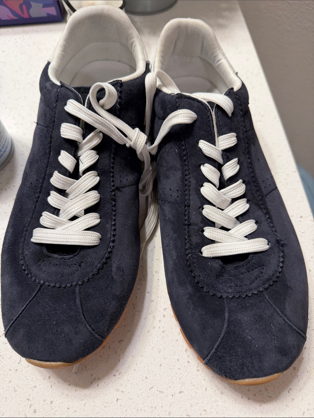 Marc Fisher LTD Navy Suede Lace-Up Sneakers with White Laces